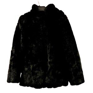 DONNA SALYERS FABULOUS FURS~Black Mink FAUX FUR HIP LENGTH COAT SZ MED LIKE NEW